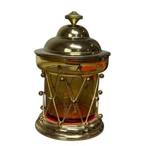 Schmid Bros Brass Glass Musical Box Candy Jar Drum Spoon Full Of Sugar MCM Japan